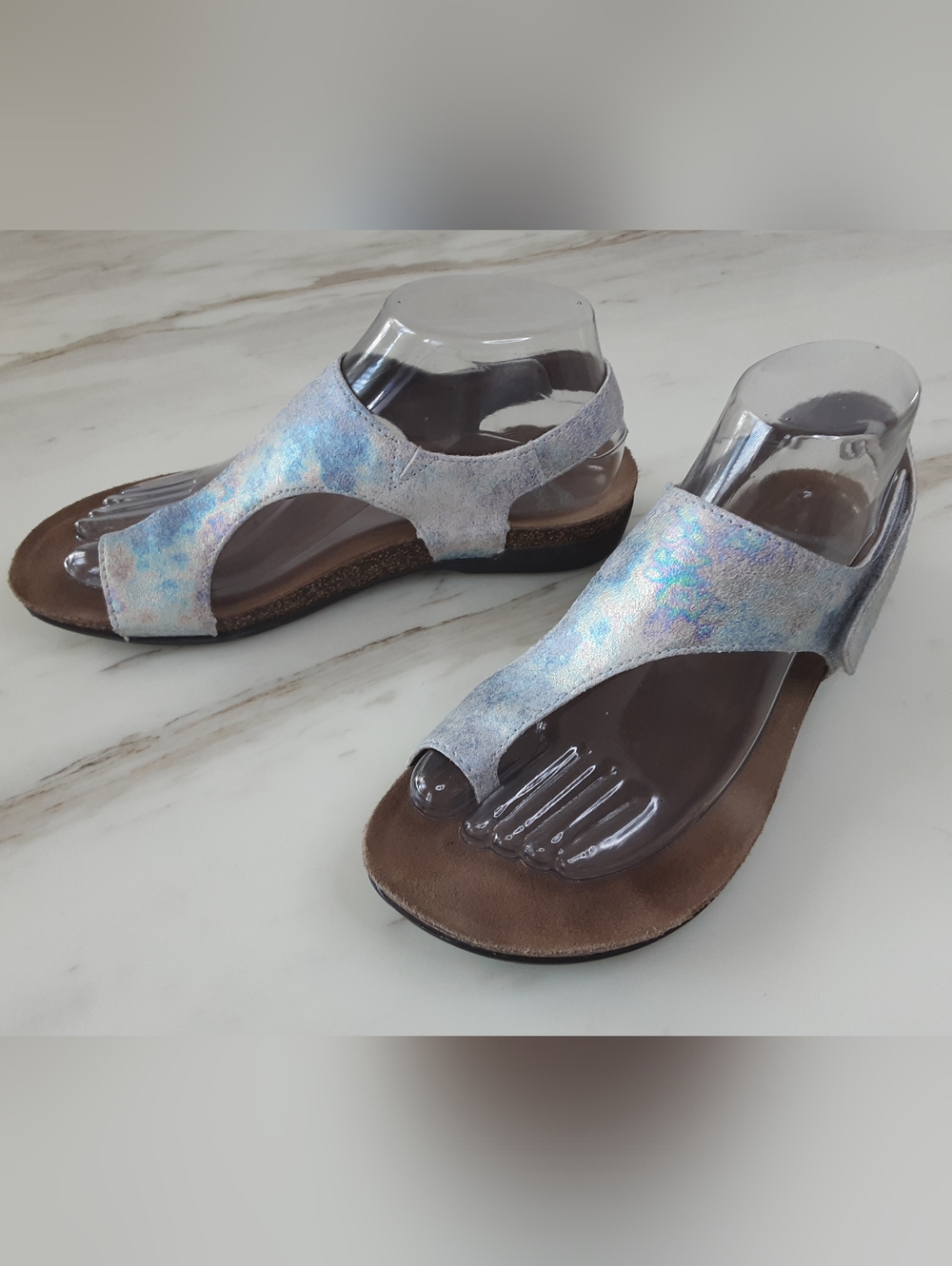 DANSKO REECE Pearl Petrol Iridescent Leather Toe Loop Sandals Sz 38/7-7.5